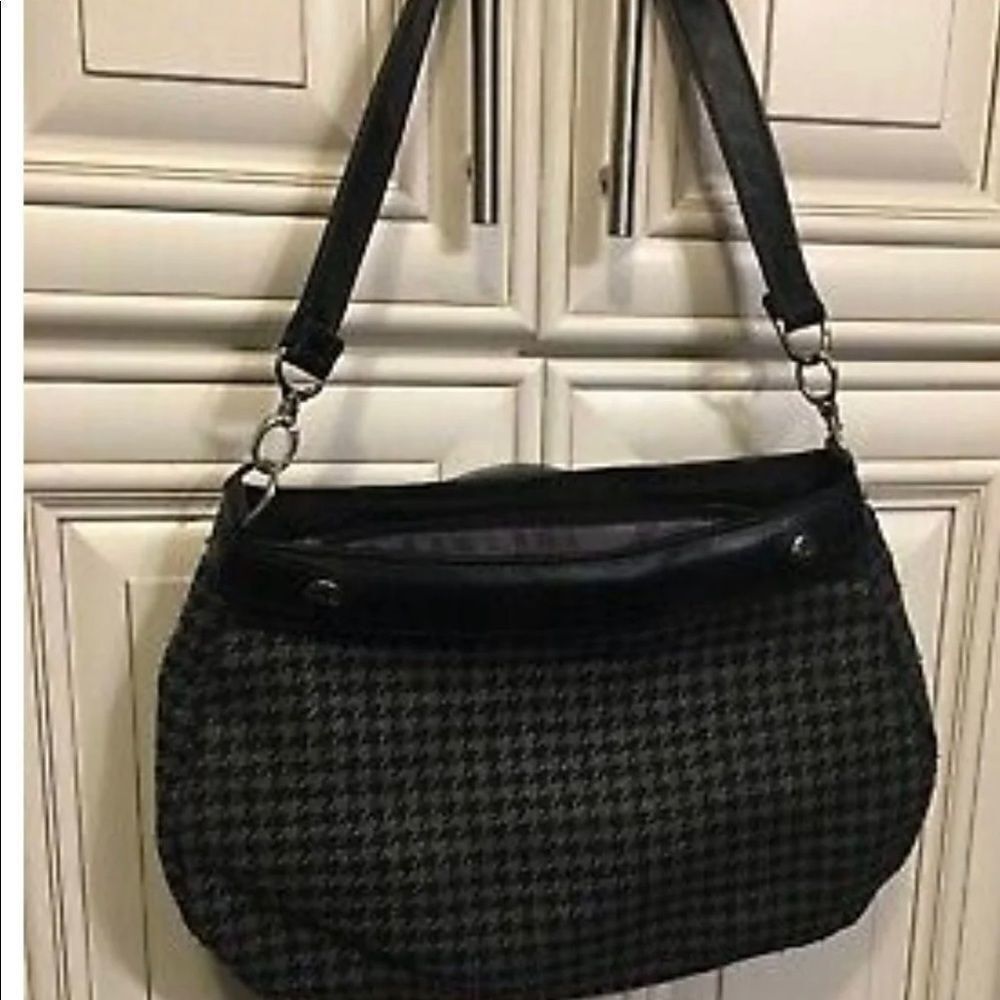 31 Thirty One Gray & Black Check Flannel Medium Handbag Crossbody Purse Satchel